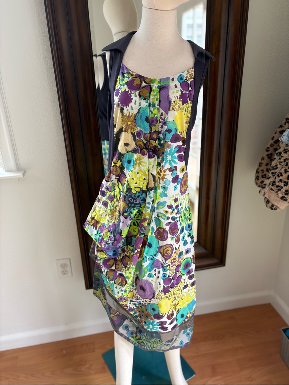 Hermes Multicolor Floral Sleeveless Girls Dress in Purple, Turquoise and Yellow